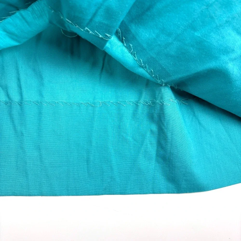 Handmade Girls Dress Sz 7/8? Teal White‎ Embroidered Collar Puff Sleeves Empire